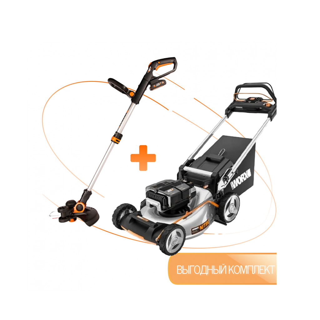 Газонокосилка аккумуляторная WORX WG761E + в подарок триммер аккумуляторный WORX WG163E.2