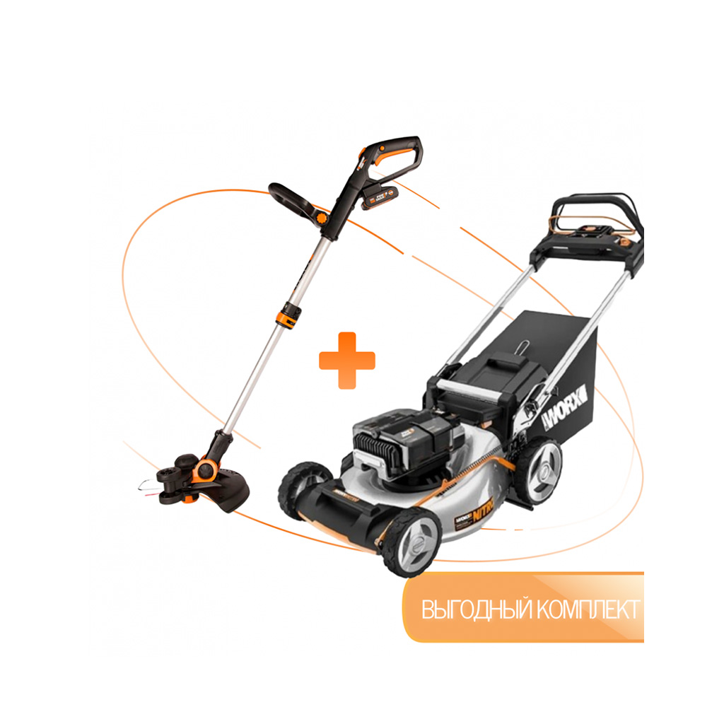 Газонокосилка аккумуляторная WORX WG761E + в подарок триммер аккумуляторный WORX WG163E.2